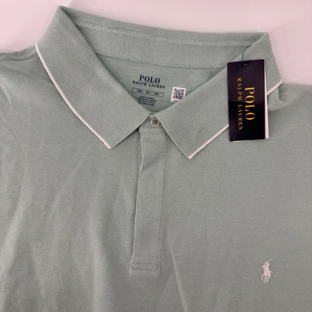 Polo Ralph Lauren Polo Shirt Men 5XB Green Tipped Trim Short Sleeve Pique